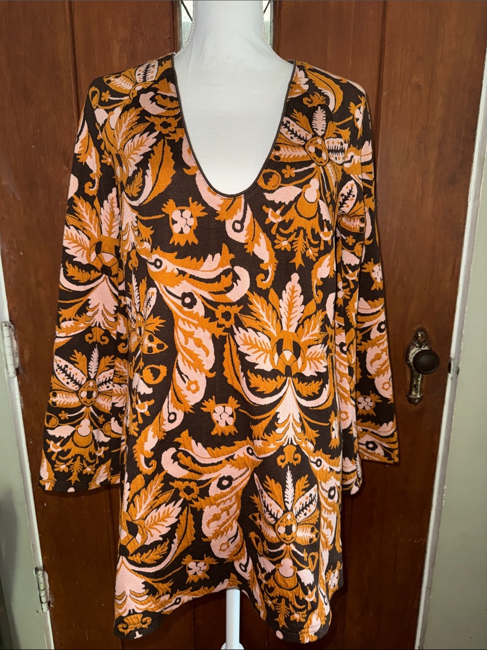Anthropologie Maeve Mod Women’s Brown & Orange Floral Long-Sleeve Dress